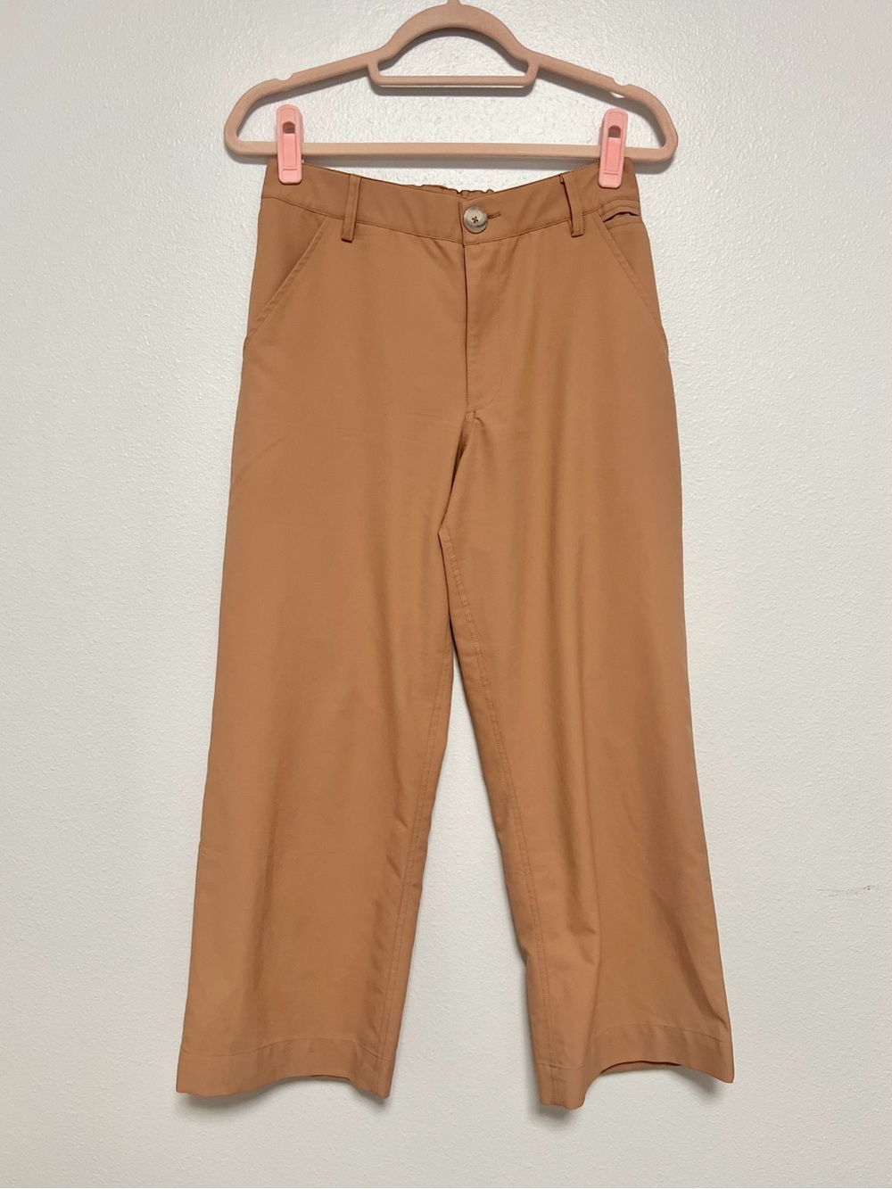 Wayre Jetsetter Dune Tan Khaki High Rise Wide Leg Crop Stretch Travel Pants Sz 6